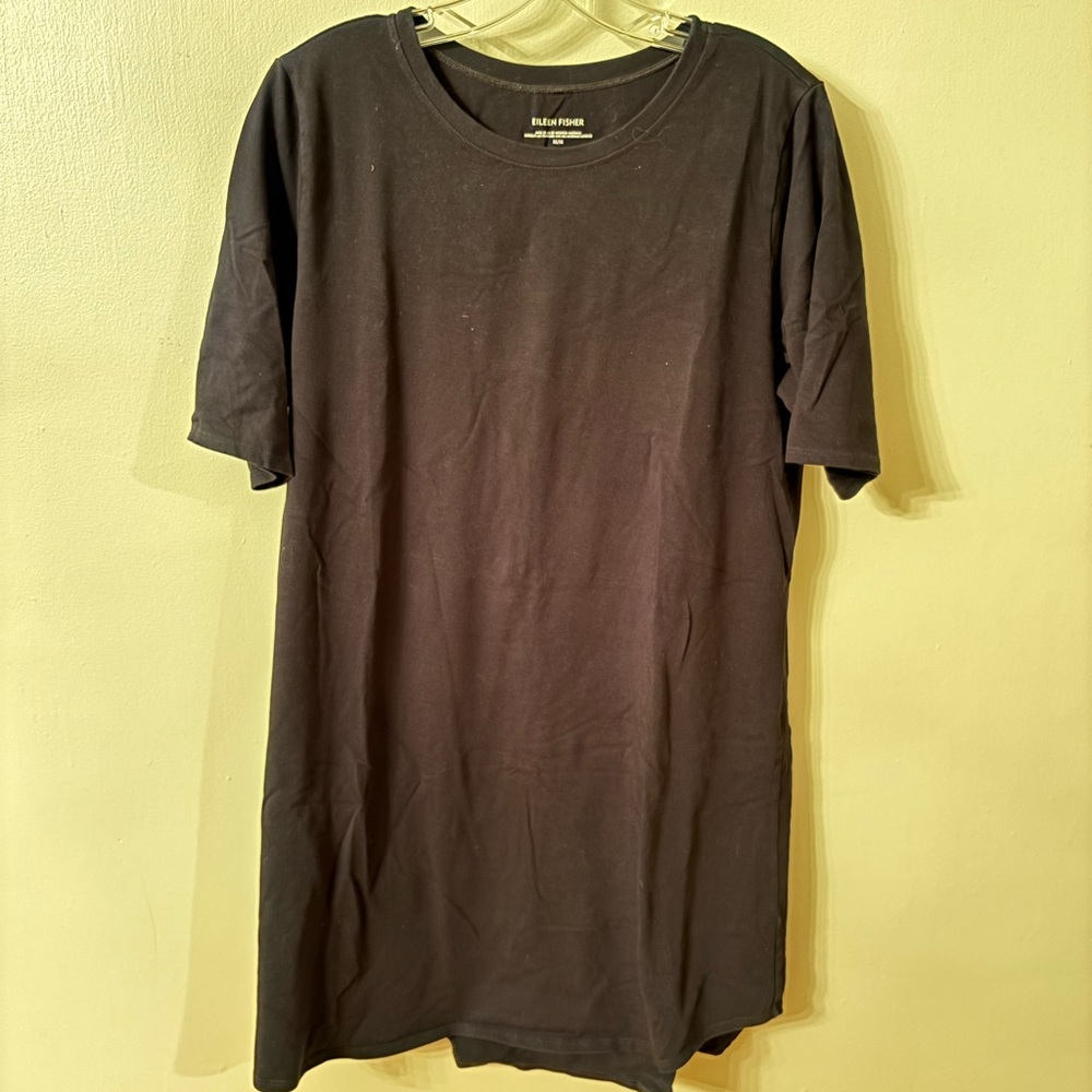 EILEEN FISHER SIZE MEDIUM BLACK SHORT SLEEVE STRETCH T SHIRT DRESS
